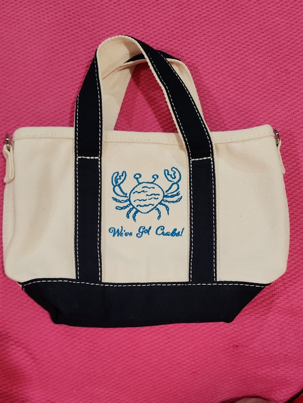 NWOT Lands' End Small 3 Pocket Natural/Navy Open Top Canvas Tote Bag